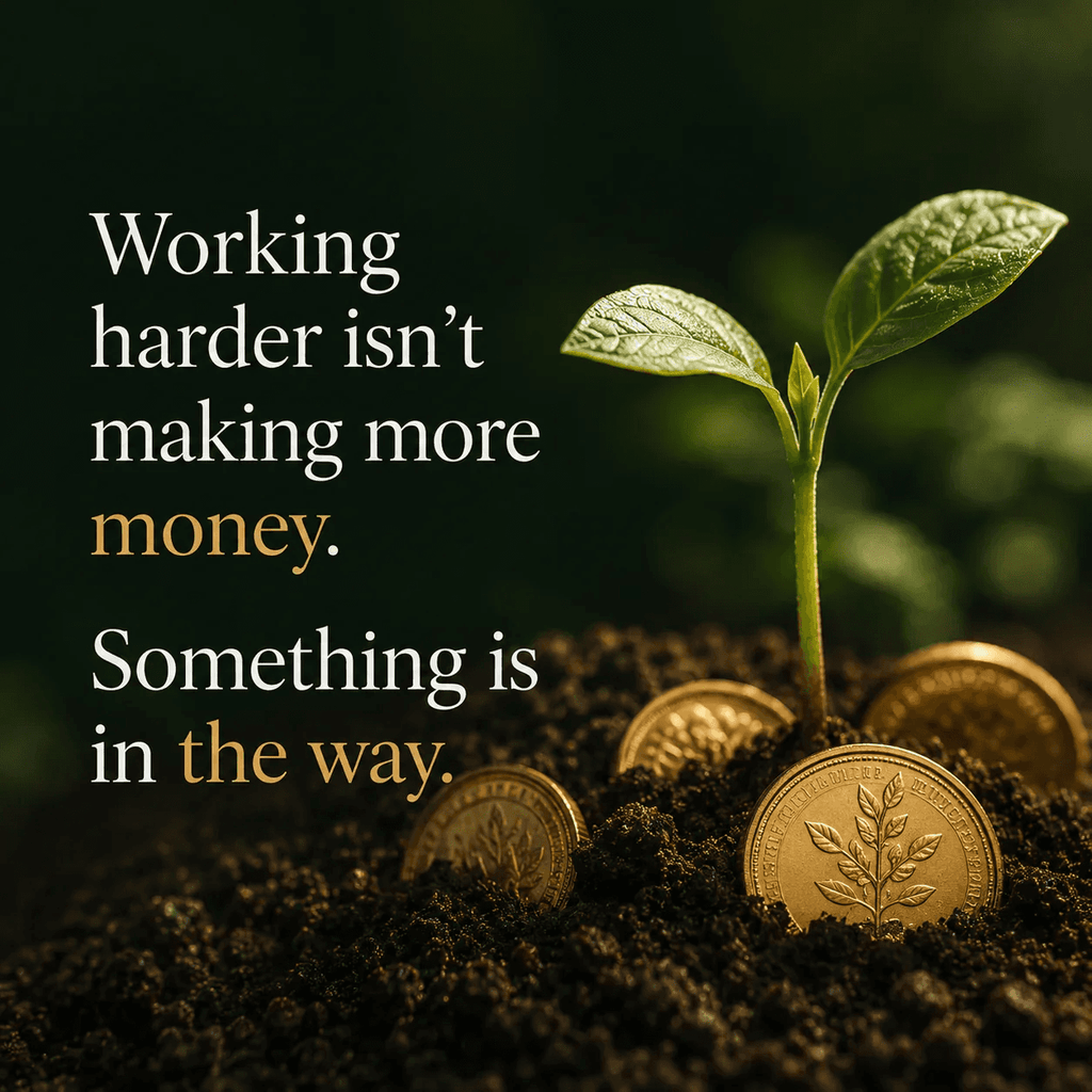 Sprouting plant growing from soil with gold coins, symbolizing growth and financial obstacles