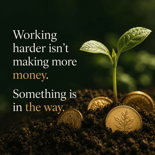 Sprouting plant growing from soil with gold coins, symbolizing growth and financial obstacles